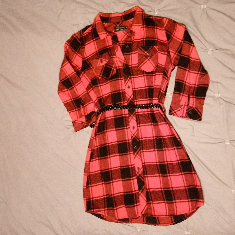 Red/Black plaid dress with belt